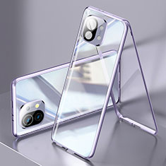 Handyhülle Hülle Luxus Aluminium Metall Rahmen Spiegel 360 Grad Ganzkörper Tasche M03 für Xiaomi Mi 11 5G Violett