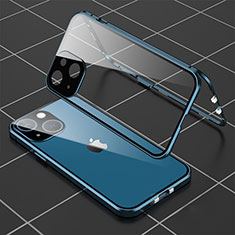 Handyhülle Hülle Luxus Aluminium Metall Rahmen Spiegel 360 Grad Ganzkörper Tasche M04 für Apple iPhone 13 Mini Blau