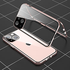 Handyhülle Hülle Luxus Aluminium Metall Rahmen Spiegel 360 Grad Ganzkörper Tasche M04 für Apple iPhone 13 Mini Rosegold