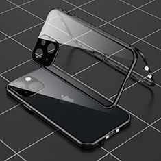 Handyhülle Hülle Luxus Aluminium Metall Rahmen Spiegel 360 Grad Ganzkörper Tasche M04 für Apple iPhone 13 Mini Schwarz