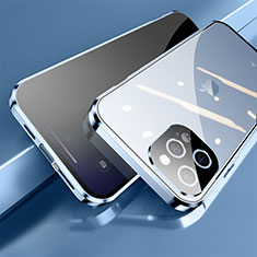 Handyhülle Hülle Luxus Aluminium Metall Rahmen Spiegel 360 Grad Ganzkörper Tasche M04 für Apple iPhone 13 Pro Blau
