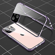 Handyhülle Hülle Luxus Aluminium Metall Rahmen Spiegel 360 Grad Ganzkörper Tasche M04 für Apple iPhone 14 Violett