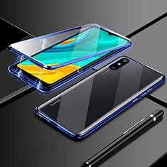Handyhülle Hülle Luxus Aluminium Metall Rahmen Spiegel 360 Grad Ganzkörper Tasche M04 für Huawei Enjoy 10e Blau