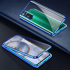 Handyhülle Hülle Luxus Aluminium Metall Rahmen Spiegel 360 Grad Ganzkörper Tasche M04 für Huawei Honor 30 Blau
