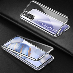 Handyhülle Hülle Luxus Aluminium Metall Rahmen Spiegel 360 Grad Ganzkörper Tasche M04 für Huawei Honor 30 Silber