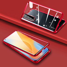 Handyhülle Hülle Luxus Aluminium Metall Rahmen Spiegel 360 Grad Ganzkörper Tasche M04 für Vivo X50 5G Rot