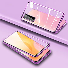 Handyhülle Hülle Luxus Aluminium Metall Rahmen Spiegel 360 Grad Ganzkörper Tasche M04 für Vivo X50 5G Violett
