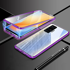 Handyhülle Hülle Luxus Aluminium Metall Rahmen Spiegel 360 Grad Ganzkörper Tasche M04 für Vivo X50 Pro 5G Violett