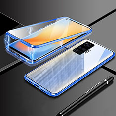 Handyhülle Hülle Luxus Aluminium Metall Rahmen Spiegel 360 Grad Ganzkörper Tasche M04 für Vivo X51 5G Blau