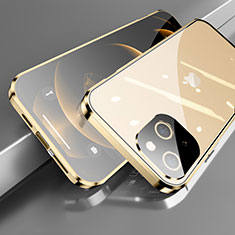 Handyhülle Hülle Luxus Aluminium Metall Rahmen Spiegel 360 Grad Ganzkörper Tasche M05 für Apple iPhone 13 Mini Gold
