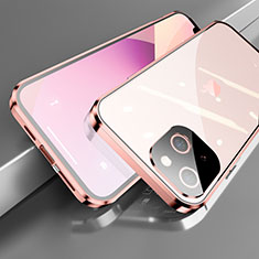 Handyhülle Hülle Luxus Aluminium Metall Rahmen Spiegel 360 Grad Ganzkörper Tasche M05 für Apple iPhone 13 Mini Rosegold