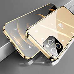 Handyhülle Hülle Luxus Aluminium Metall Rahmen Spiegel 360 Grad Ganzkörper Tasche M05 für Apple iPhone 13 Pro Max Gold