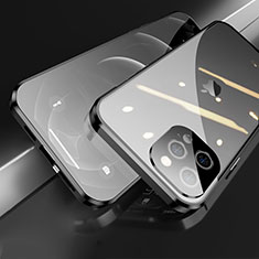 Handyhülle Hülle Luxus Aluminium Metall Rahmen Spiegel 360 Grad Ganzkörper Tasche M05 für Apple iPhone 13 Pro Max Schwarz