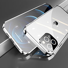 Handyhülle Hülle Luxus Aluminium Metall Rahmen Spiegel 360 Grad Ganzkörper Tasche M05 für Apple iPhone 13 Pro Max Silber