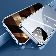 Handyhülle Hülle Luxus Aluminium Metall Rahmen Spiegel 360 Grad Ganzkörper Tasche M05 für Apple iPhone 15 Blau