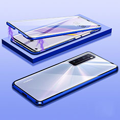 Handyhülle Hülle Luxus Aluminium Metall Rahmen Spiegel 360 Grad Ganzkörper Tasche M05 für Huawei Nova 7 5G Blau