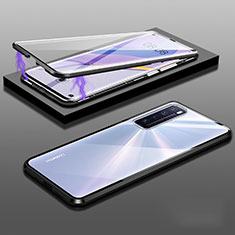 Handyhülle Hülle Luxus Aluminium Metall Rahmen Spiegel 360 Grad Ganzkörper Tasche M05 für Huawei Nova 7 5G Schwarz