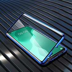 Handyhülle Hülle Luxus Aluminium Metall Rahmen Spiegel 360 Grad Ganzkörper Tasche M05 für Huawei P40 Lite 5G Blau