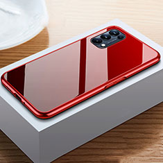 Handyhülle Hülle Luxus Aluminium Metall Rahmen Spiegel 360 Grad Ganzkörper Tasche M05 für Oppo Find X3 Lite 5G Rot und Schwarz