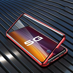 Handyhülle Hülle Luxus Aluminium Metall Rahmen Spiegel 360 Grad Ganzkörper Tasche M05 für Vivo X50 5G Rot