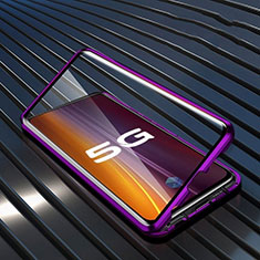 Handyhülle Hülle Luxus Aluminium Metall Rahmen Spiegel 360 Grad Ganzkörper Tasche M05 für Vivo X50 5G Violett