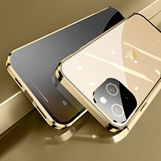 Handyhülle Hülle Luxus Aluminium Metall Rahmen Spiegel 360 Grad Ganzkörper Tasche M06 für Apple iPhone 13 Gold