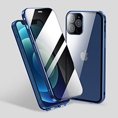 Handyhülle Hülle Luxus Aluminium Metall Rahmen Spiegel 360 Grad Ganzkörper Tasche M06 für Apple iPhone 13 Pro Blau