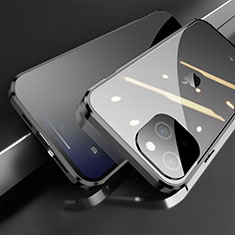 Handyhülle Hülle Luxus Aluminium Metall Rahmen Spiegel 360 Grad Ganzkörper Tasche M06 für Apple iPhone 13 Schwarz