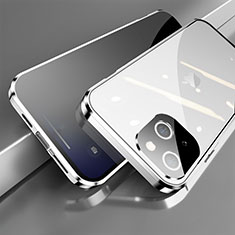 Handyhülle Hülle Luxus Aluminium Metall Rahmen Spiegel 360 Grad Ganzkörper Tasche M06 für Apple iPhone 13 Silber