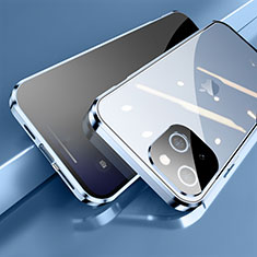 Handyhülle Hülle Luxus Aluminium Metall Rahmen Spiegel 360 Grad Ganzkörper Tasche M06 für Apple iPhone 14 Blau
