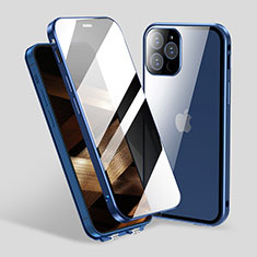 Handyhülle Hülle Luxus Aluminium Metall Rahmen Spiegel 360 Grad Ganzkörper Tasche M06 für Apple iPhone 14 Pro Blau