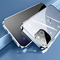Handyhülle Hülle Luxus Aluminium Metall Rahmen Spiegel 360 Grad Ganzkörper Tasche M06 für Apple iPhone 15 Blau