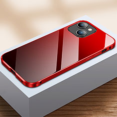 Handyhülle Hülle Luxus Aluminium Metall Rahmen Spiegel 360 Grad Ganzkörper Tasche M07 für Apple iPhone 13 Mini Rot und Schwarz
