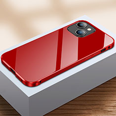 Handyhülle Hülle Luxus Aluminium Metall Rahmen Spiegel 360 Grad Ganzkörper Tasche M07 für Apple iPhone 13 Rot