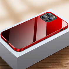 Handyhülle Hülle Luxus Aluminium Metall Rahmen Spiegel 360 Grad Ganzkörper Tasche M07 für Apple iPhone 14 Pro Max Rot und Schwarz