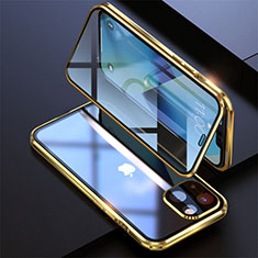 Handyhülle Hülle Luxus Aluminium Metall Rahmen Spiegel 360 Grad Ganzkörper Tasche M08 für Apple iPhone 13 Gold