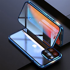 Handyhülle Hülle Luxus Aluminium Metall Rahmen Spiegel 360 Grad Ganzkörper Tasche M08 für Apple iPhone 13 Pro Blau