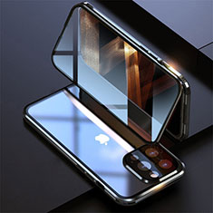 Handyhülle Hülle Luxus Aluminium Metall Rahmen Spiegel 360 Grad Ganzkörper Tasche M08 für Apple iPhone 14 Pro Max Schwarz