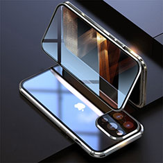 Handyhülle Hülle Luxus Aluminium Metall Rahmen Spiegel 360 Grad Ganzkörper Tasche M08 für Apple iPhone 14 Pro Max Silber