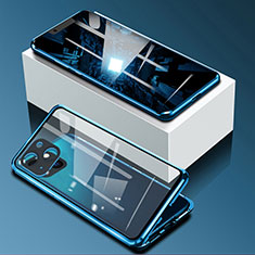 Handyhülle Hülle Luxus Aluminium Metall Rahmen Spiegel 360 Grad Ganzkörper Tasche M09 für Apple iPhone 13 Mini Blau