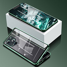 Handyhülle Hülle Luxus Aluminium Metall Rahmen Spiegel 360 Grad Ganzkörper Tasche M09 für Apple iPhone 13 Mini Grün