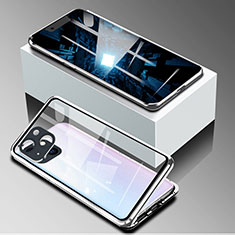 Handyhülle Hülle Luxus Aluminium Metall Rahmen Spiegel 360 Grad Ganzkörper Tasche M09 für Apple iPhone 13 Mini Silber
