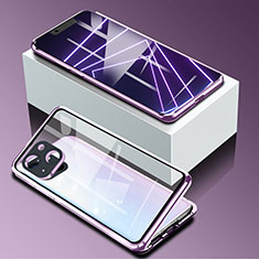 Handyhülle Hülle Luxus Aluminium Metall Rahmen Spiegel 360 Grad Ganzkörper Tasche M09 für Apple iPhone 13 Mini Violett