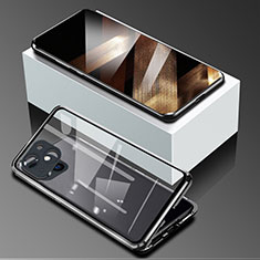 Handyhülle Hülle Luxus Aluminium Metall Rahmen Spiegel 360 Grad Ganzkörper Tasche M09 für Apple iPhone 15 Schwarz
