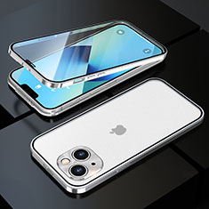 Handyhülle Hülle Luxus Aluminium Metall Rahmen Spiegel 360 Grad Ganzkörper Tasche M10 für Apple iPhone 13 Mini Silber