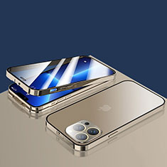 Handyhülle Hülle Luxus Aluminium Metall Rahmen Spiegel 360 Grad Ganzkörper Tasche M10 für Apple iPhone 13 Pro Gold