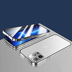 Handyhülle Hülle Luxus Aluminium Metall Rahmen Spiegel 360 Grad Ganzkörper Tasche M10 für Apple iPhone 13 Pro Silber