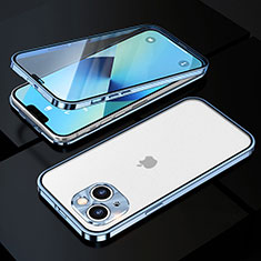 Handyhülle Hülle Luxus Aluminium Metall Rahmen Spiegel 360 Grad Ganzkörper Tasche M10 für Apple iPhone 14 Blau