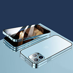 Handyhülle Hülle Luxus Aluminium Metall Rahmen Spiegel 360 Grad Ganzkörper Tasche M10 für Apple iPhone 14 Pro Blau