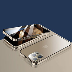 Handyhülle Hülle Luxus Aluminium Metall Rahmen Spiegel 360 Grad Ganzkörper Tasche M10 für Apple iPhone 15 Pro Gold